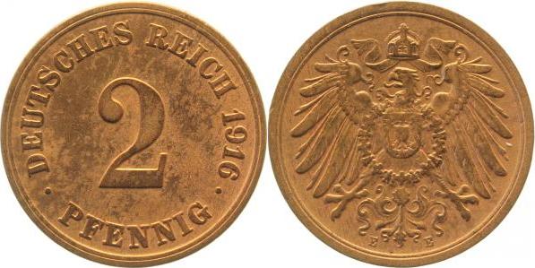 01116E~1.5b 2 Pfennig  1916E vz/st !! gereinigt J 011  