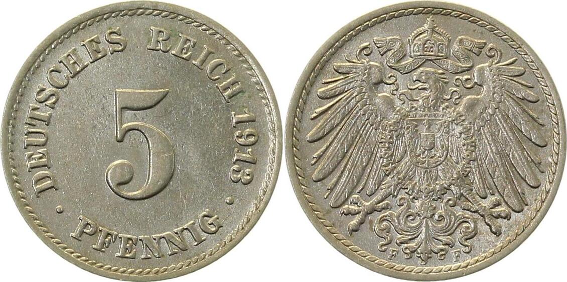 01213F1.5 5 Pfennig  1913F vz/stgl J 012  