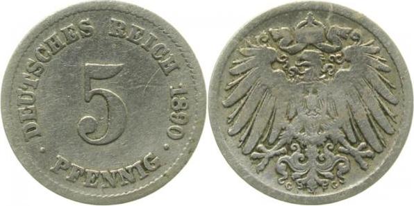 01290G~3.5 5 Pfennig  1890G s/ss J 012  