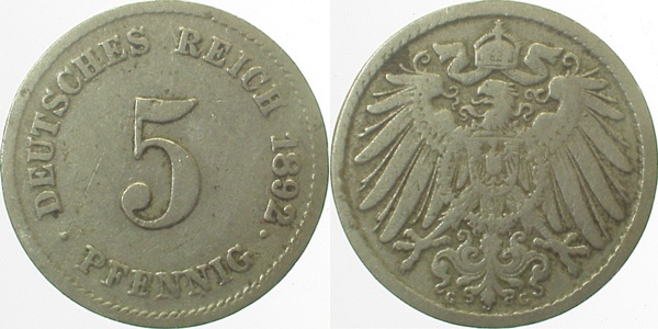 01292G~3.2 5 Pfennig  1892G ss- J 012  