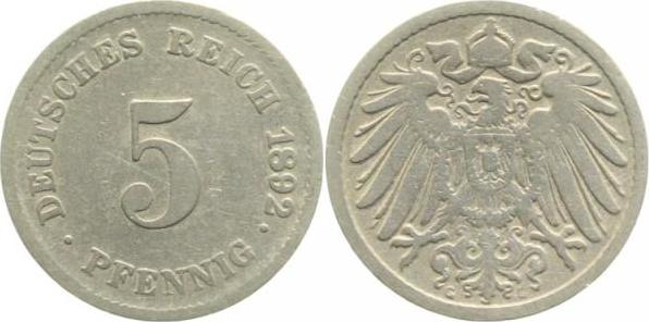 01292G~3.5 5 Pfennig  1892G s/ss J 012  