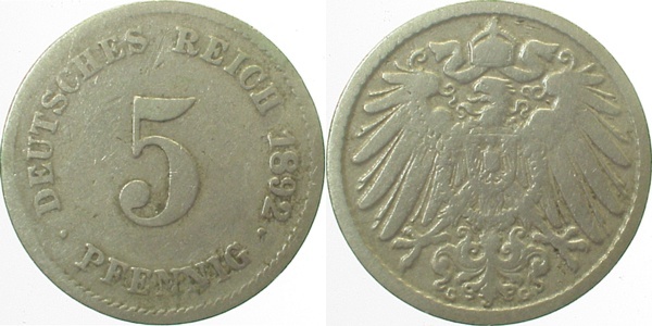 01292G~4.0 5 Pfennig  1892G s J 012  