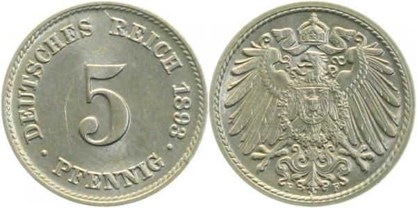 01293F~1.5 5 Pfennig  1893F vz/st !!! J 012  