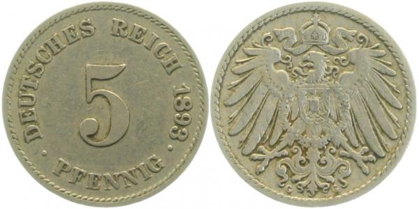 01293G~2.8 5 Pfennig  1893G ss+ J 012  