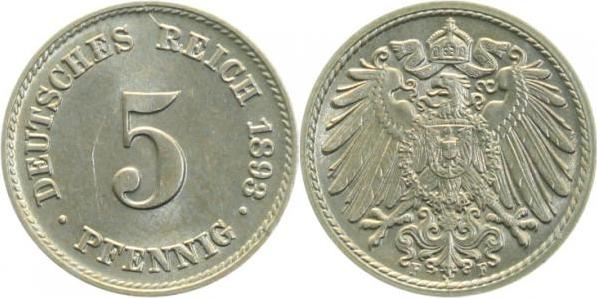 01293F~1.5 5 Pfennig  1893F vz/st !!! J 012  