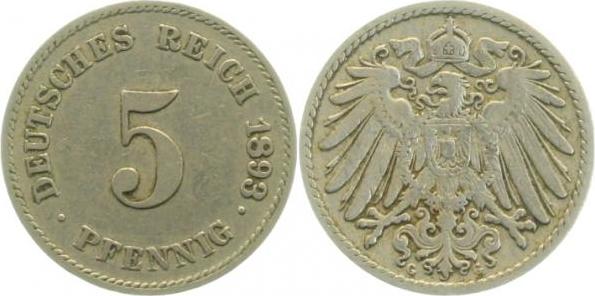 01293G~2.8 5 Pfennig  1893G ss+ J 012  