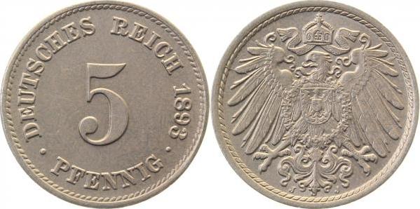 01293J~1.3 5 Pfennig  1893J prfr/stgl/prfr !! J 012  