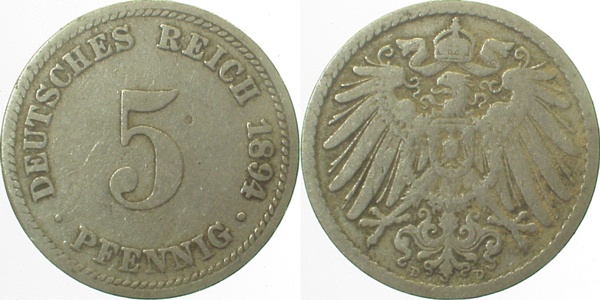 01294D~3.2 5 Pfennig  1894D ss- J 012  