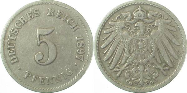 01297G~2.8 5 Pfennig  1897G ss+ J 012  