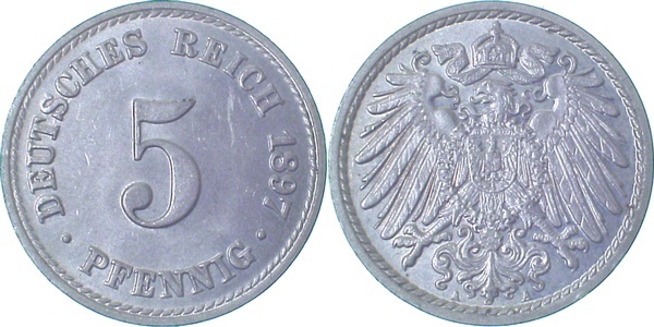 01297A~1.1 5 Pfennig  1897A prfr/st !! J 012  