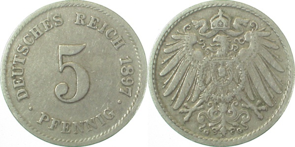 01297G~2.8 5 Pfennig  1897G ss+ J 012  