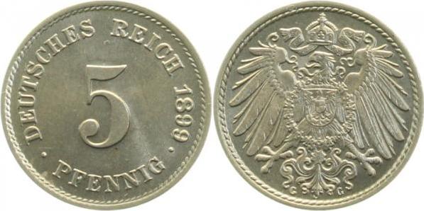 01299G~1.1 5 Pfennig  1899G prfr/st !!!!  Archiv F. J 012  