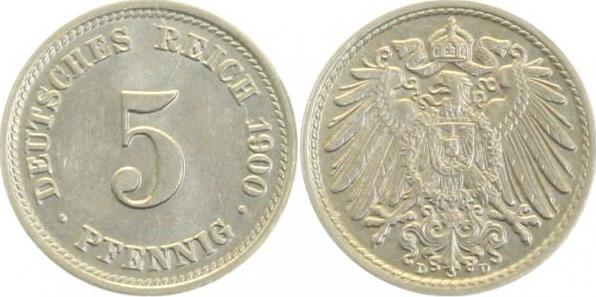 012n00D~1.1 5 Pfennig  1900D prfr/stgl J 012  