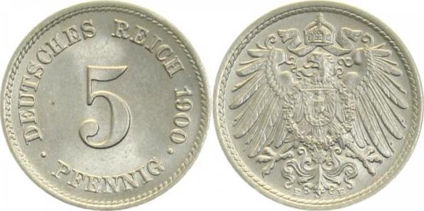 012n00E~1.1 5 Pfennig  1900E prfr/stgl !!! J 012  