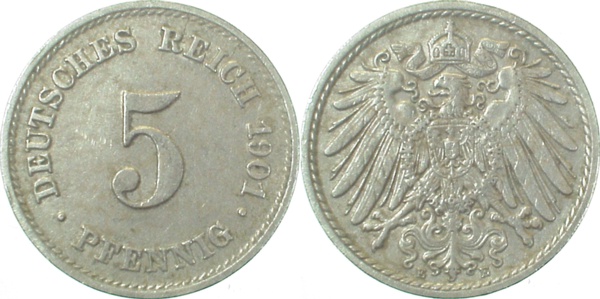 012n01E~2.8 5 Pfennig  1901E ss+ J 012  