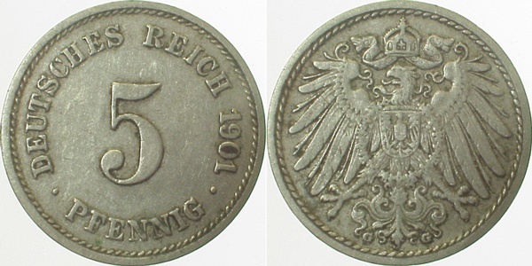 012n01G~2.8 5 Pfennig  1901G ss+ J 012  