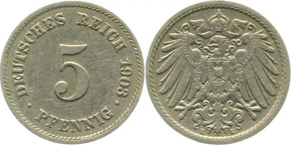012n03E~2.5 5 Pfennig  1903E ss/vz J 012  
