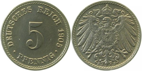 012n05F1.1 5 Pfennig  1905F prfr/stgl!!! J 012  