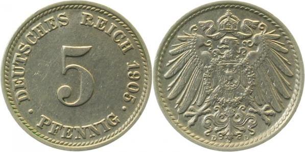 012n05D~2.0 5 Pfennig  1905D vz J 012  