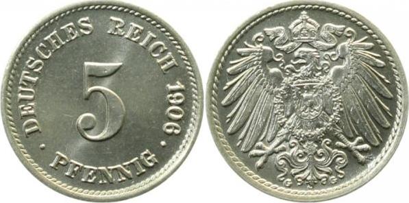 012n06G~1.0b 5 Pfennig  1906G stgl!! die 6 deutlich doppelt !!! J 012  