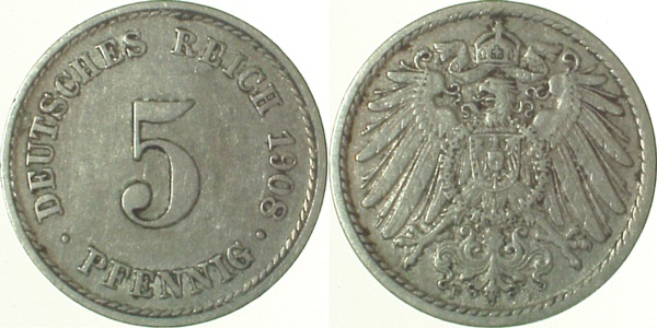012n08F~2.5 5 Pfennig  1908F ss/vz J 012  