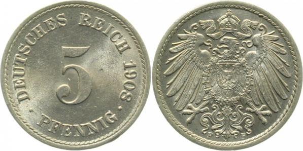 012n08F~1.2 5 Pfennig  1908F prfr!!! J 012  