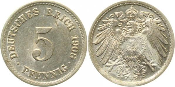 012n08F~1.5 5 Pfennig  1908F vz/stgl !!! J 012  
