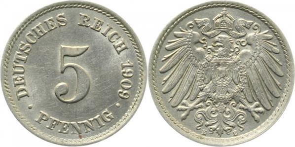 012n09E~1.5 5 Pfennig  1909E vz/st J 012  
