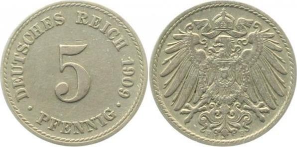 012n09F~2.5 5 Pfennig  1909F ss/vz J 012  