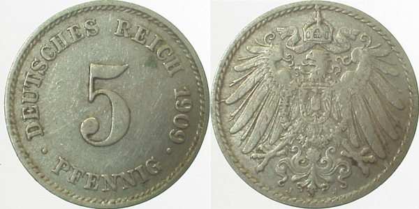 012n09J~2.5 5 Pfennig  1909J ss/vz J 012  