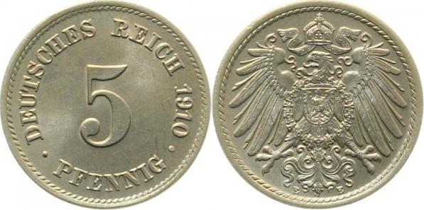 012n10E~1.1 5 Pfennig  1910E prfr./stgl. J 012  