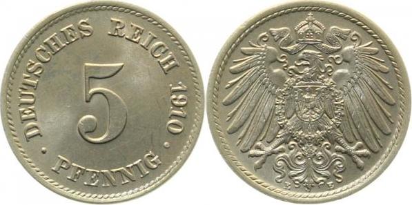 012n10E~1.1 5 Pfennig  1910E prfr./stgl. J 012  