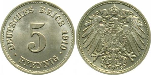 012n10G~1.1 5 Pfennig  1910G prfr.stgl !!! J 012  