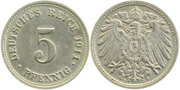 012n11D~1.2 5 Pfennig  1911D prfr J 012  