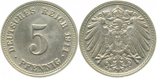 012n11D~1.5 5 Pfennig  1911D f.prfr J 012  