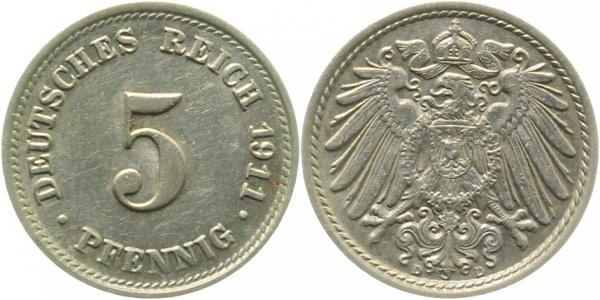 012n11D~2.0 5 Pfennig  1911D vz J 012  