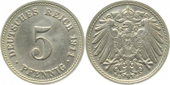 012n11D~1.5 5 Pfennig  1911D f.prfr J 012  