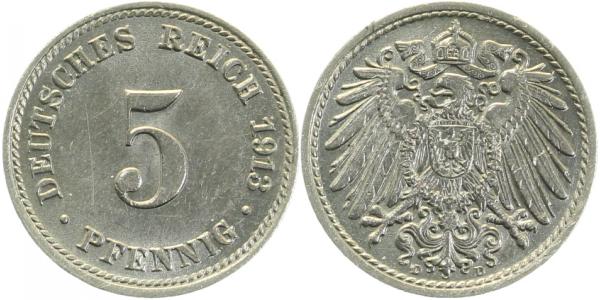 012n13D~1.5 5 Pfennig  1913D f.prfr ! J 012  