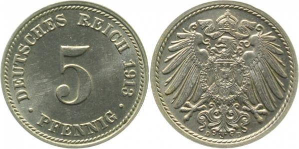 012n13D~1.2 5 Pfennig  1913D f.stgl. J 012  