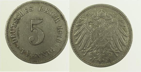 012n13G~2.5 5 Pfennig  1913G ss/vz J 012  