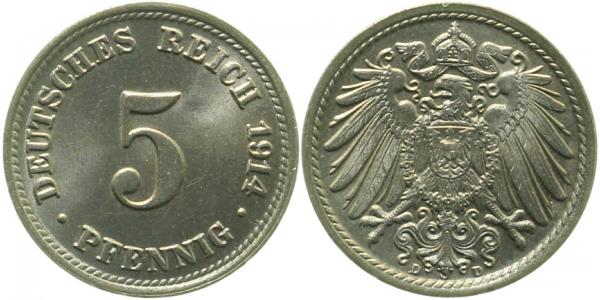 012n14D~1.0 5 Pfennig  1914D stgl. J 012  