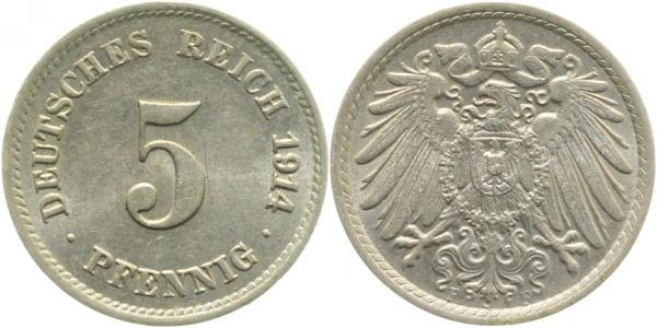 012n14F~1.2 5 Pfennig  1914F prfr J 012  