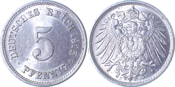 012n15F~1.5 5 Pfennig  1915F f.prfr/Licht.Präg. J 012  
