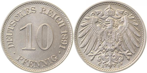 01391E~1.11 10 Pfennig  1891E prfr/prfr/stgl!! J 013  