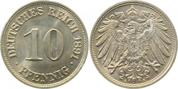 01391A~1.1 10 Pfennig  1891A prfr/stgl !!!! J 013  