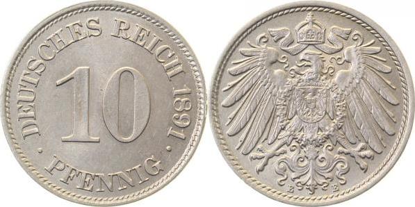 01391E~1.11 10 Pfennig  1891E prfr/prfr/stgl!! J 013  