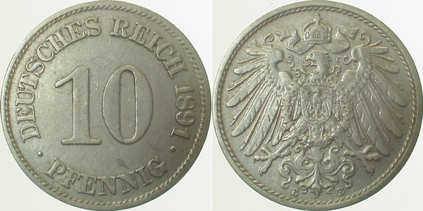 01391E~2.5 10 Pfennig  1891E ss/vz J 013  