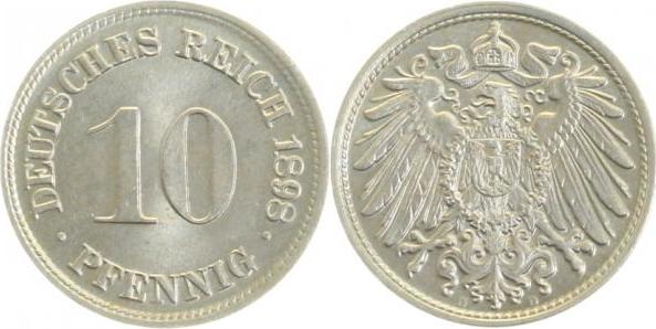 01398D~1.11 10 Pfennig  1898D prfr/st/stgl!! J 013  