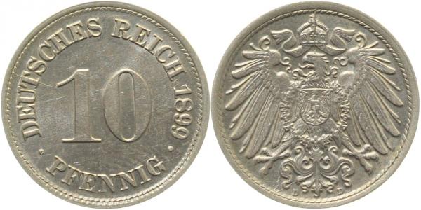 01399D~1.5 10 Pfennig  1899D f. prfr !!! J 013  