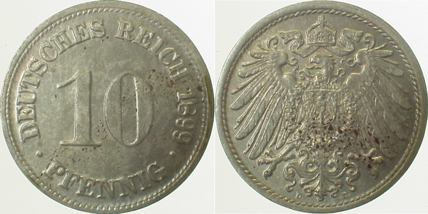01399D~2.0 10 Pfennig  1899D vz J 013  
